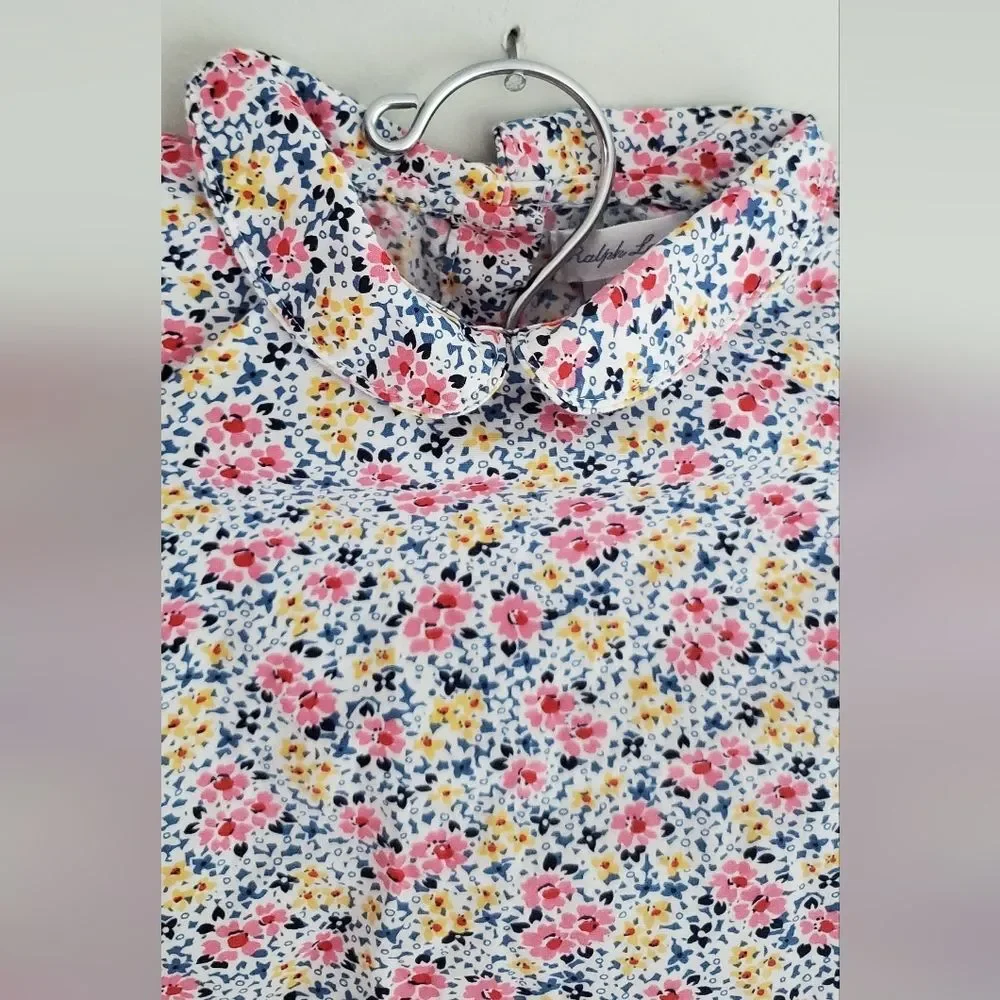Ralph Lauren Floral Kids Shirt with Ruffle Scallop Collar Size 6 Months